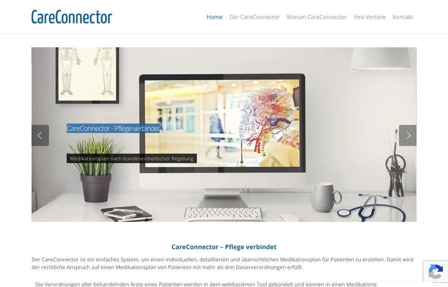Screenshot der Website CareConnector (Integrationsplattform · Gesundheitswesen)